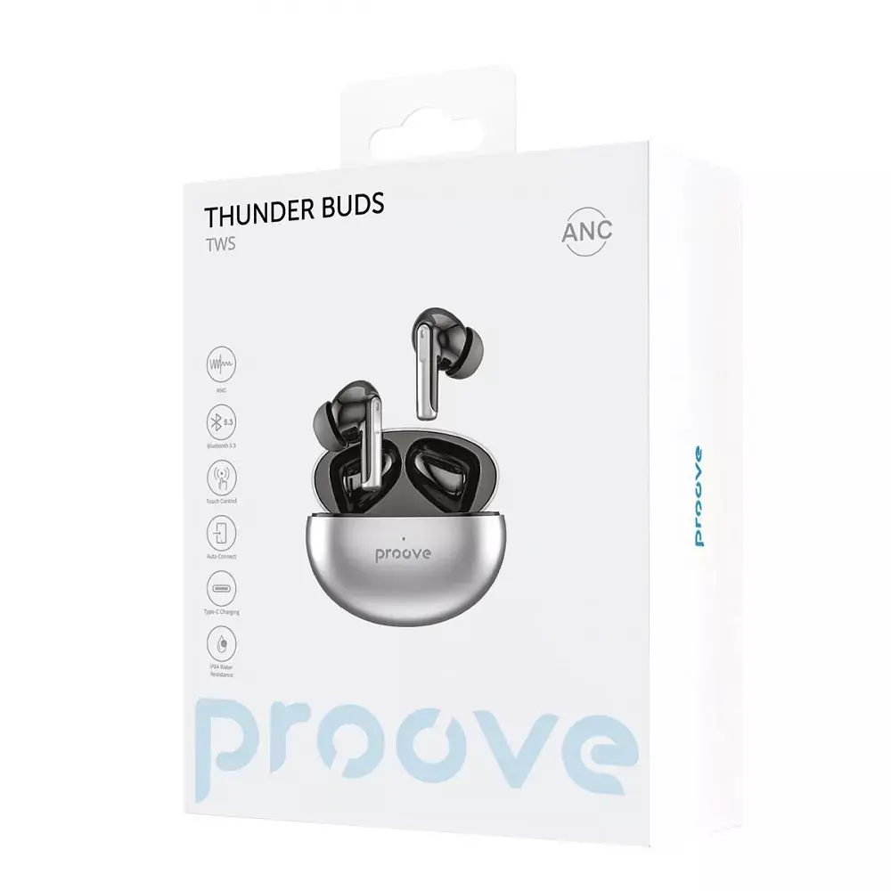 Беспроводные наушники Proove Thunder Buds TWS, IPX4, ANC, BT5.3, 40mAh, 300mAh, 4h, grey UA UCRF - фото 7