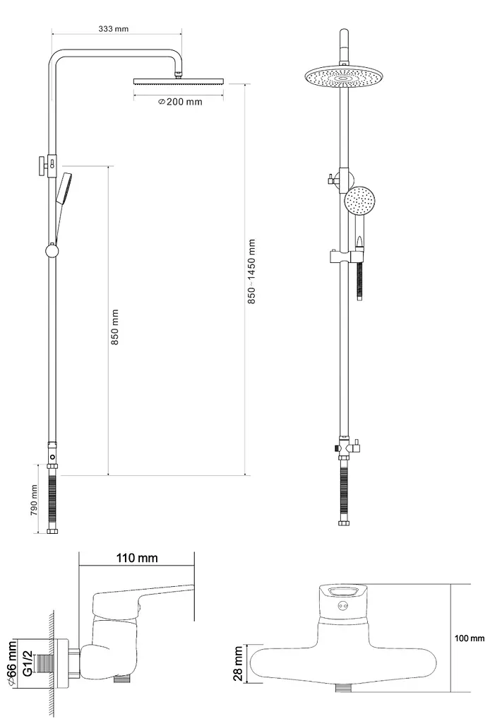 Змішувач для душу Narciz хром + душова система Rj RS 4011+RBZ100-5, Хром - фото 2