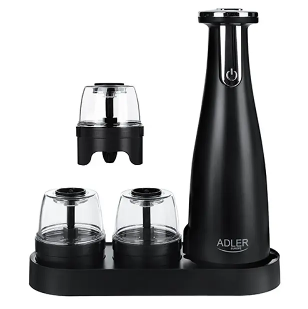 Набір з 3 млинів для спецій солі та перцю Adler AD 4449 на USB black - фото 4