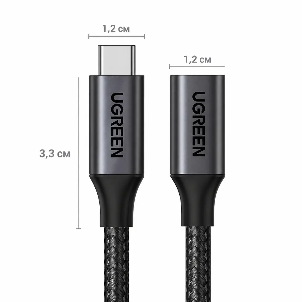 Кабель-подовжувач UGREEN US372 USB-C 3.2 10 Гбіт/с PD 100 Вт 1 м чорний (45191) - фото 3