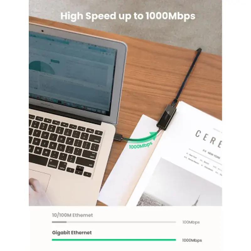 Перехідник USB 3.0 AM to RJ45 Ethernet 1000Mbps CR111 Black Ugreen (20256) - фото 2