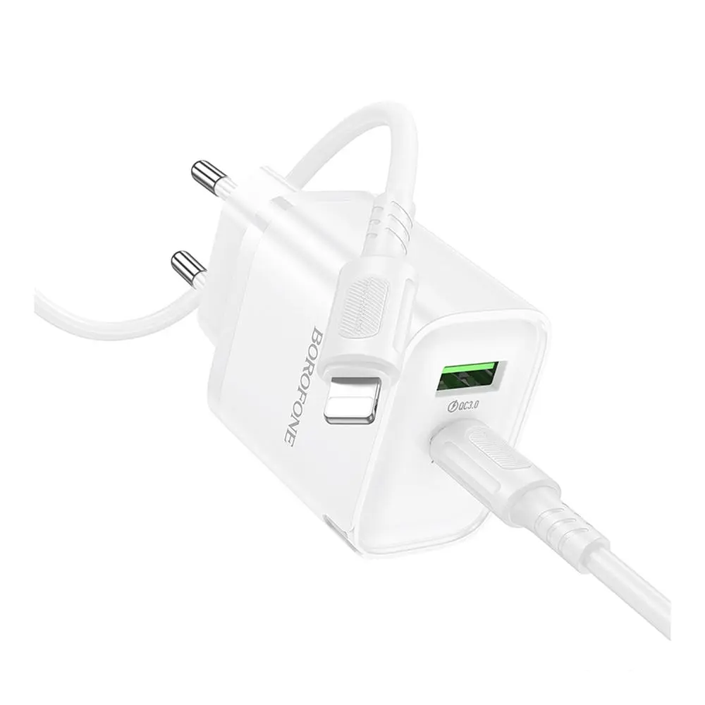 Зарядний комплект Borofone BA83A Dual port fast charger set 1USB-C/1USB PD/QC 20W Type-C to Lightning White (36175_3606867) - фото 2