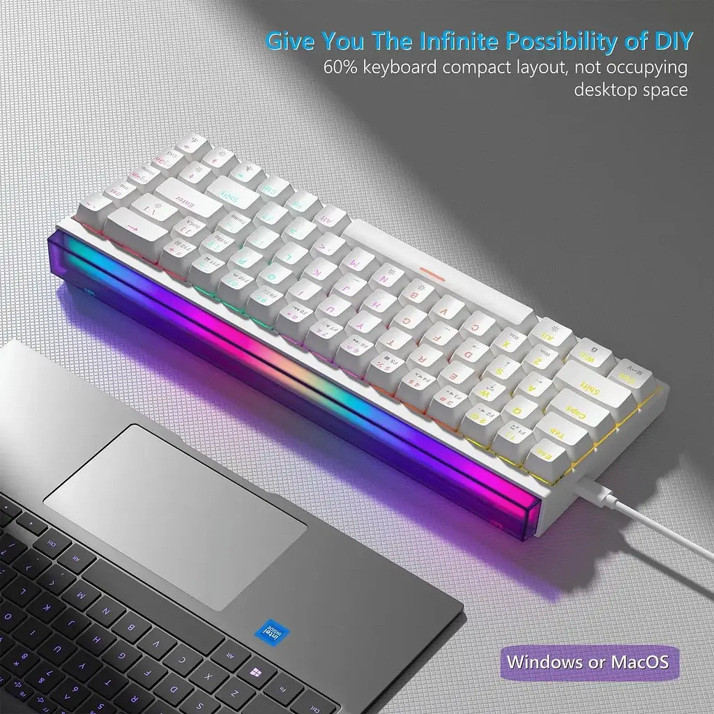 Ігрова механічна дротова клавіатура Womier WK68 Pro / 60% / Hot-swappable / White - фото 3