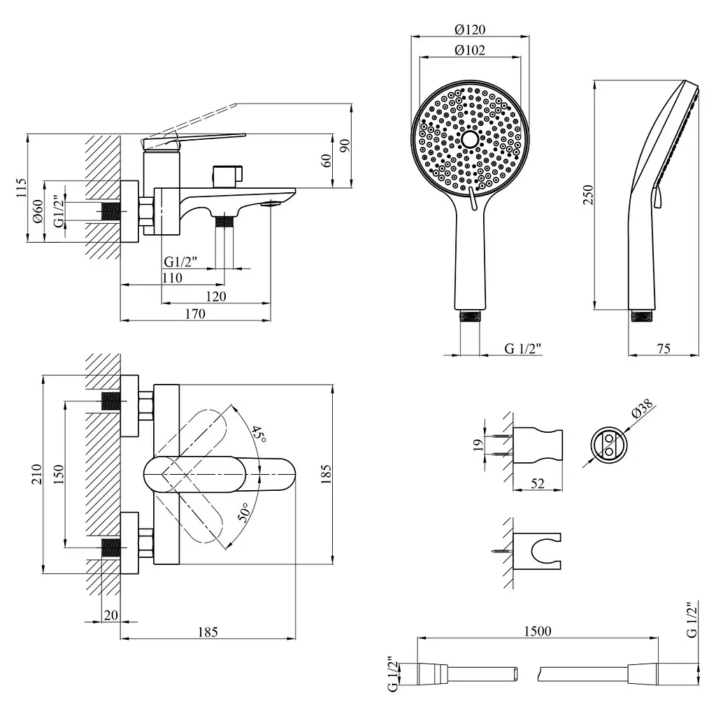 Смеситель для ванны Kroner Element 211315-3801 (CV035954) - фото 8