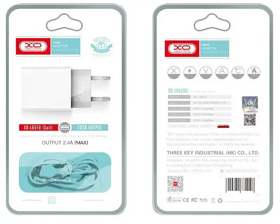 Сітчастий зарядний пристрій XO L65 double USB 12W 2.4A with Lightning cable - фото 2