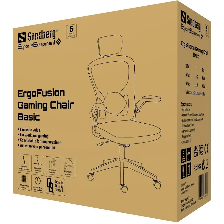 Крісло ігрове Sandberg ErgoFusion Gaming Chair Basic, чорне - фото 6