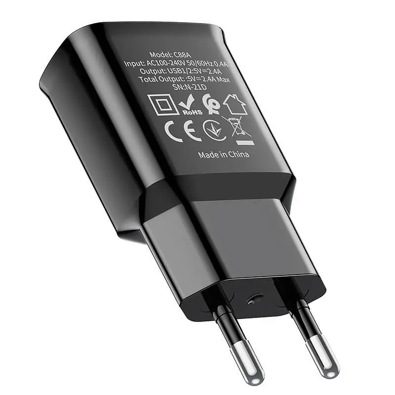 Адаптер мережевий HOCO Star round dual port charger C88A 2 порти чорний - фото 2