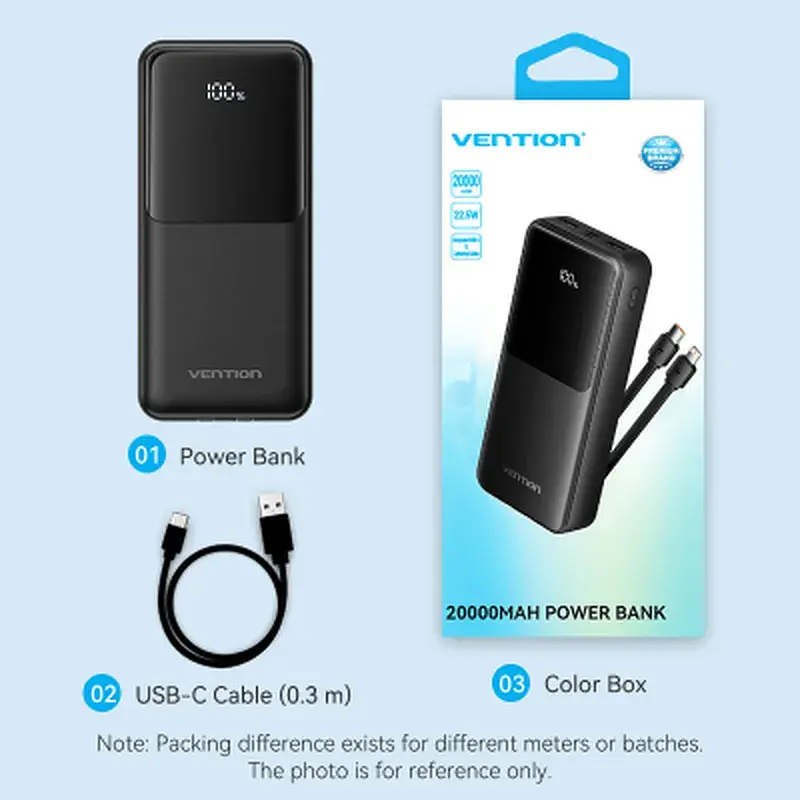 Батарея універсальна Vention 20000 mAh 22.5W with Built-in USB-C and Lightning Cables (FHPB0) - фото 12
