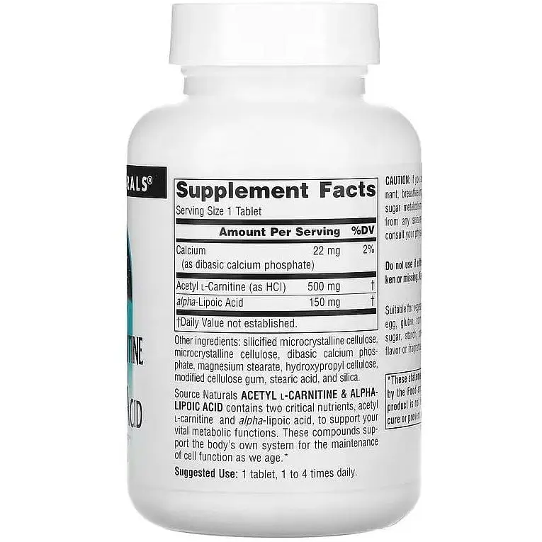 Жироспалювач Source Naturals Acetyl L-Carnitine & Alpha Lipoic Acid 650 мг 60 таблеток - фото 2