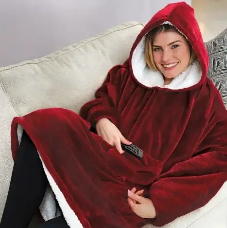 Двостороння толстовка-плед Huggle Hoodie Blanket з капюшоном ∙ Синя - фото 2