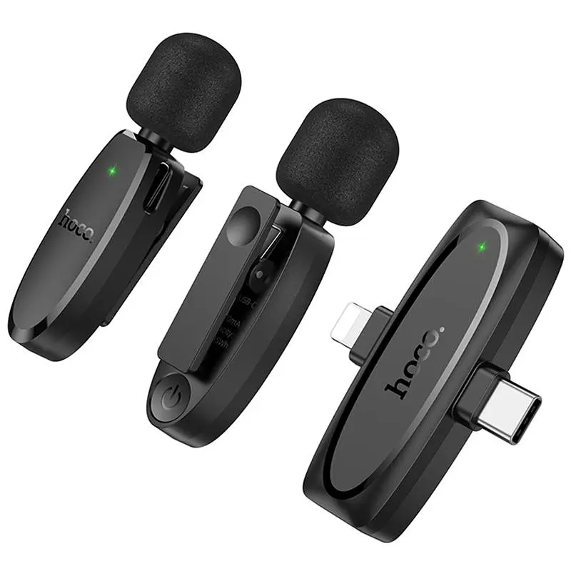 Петличный беспроводной микрофон Hoco L15 Dual-mic clip-on wireless digital (Lightning/Type-C) Black - фото 2