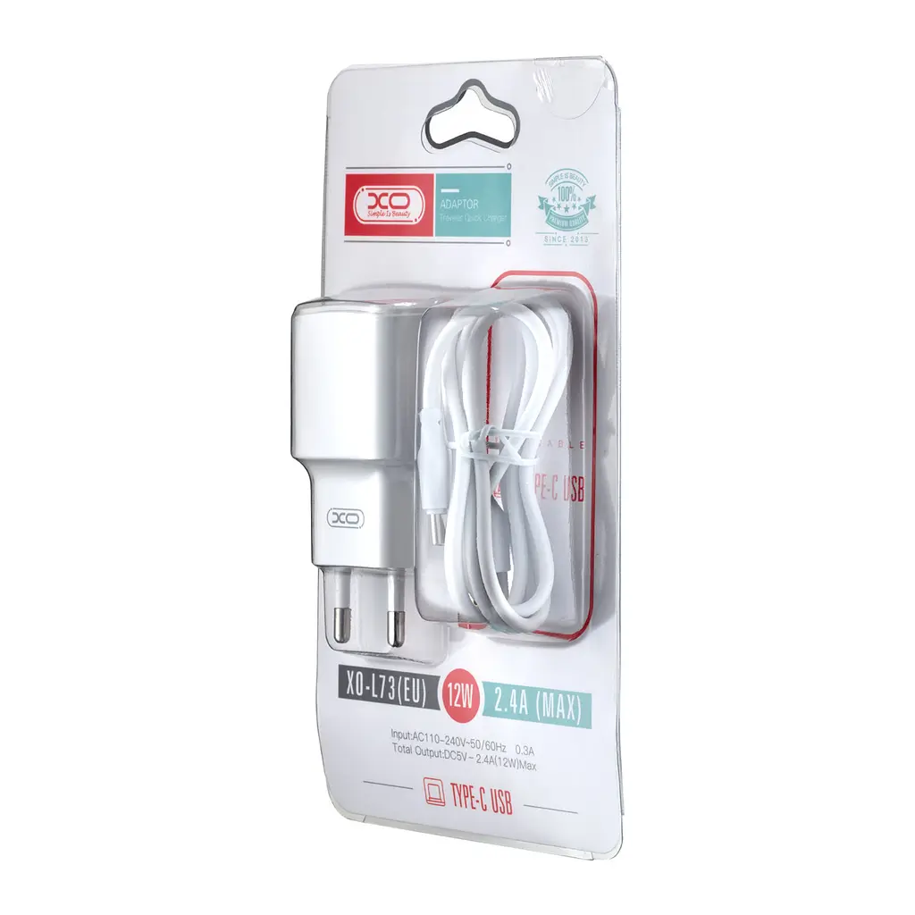 Мережевий зарядний пристрій XO L73 EU 2.4A Single port charger with type C cable Білий - фото 2
