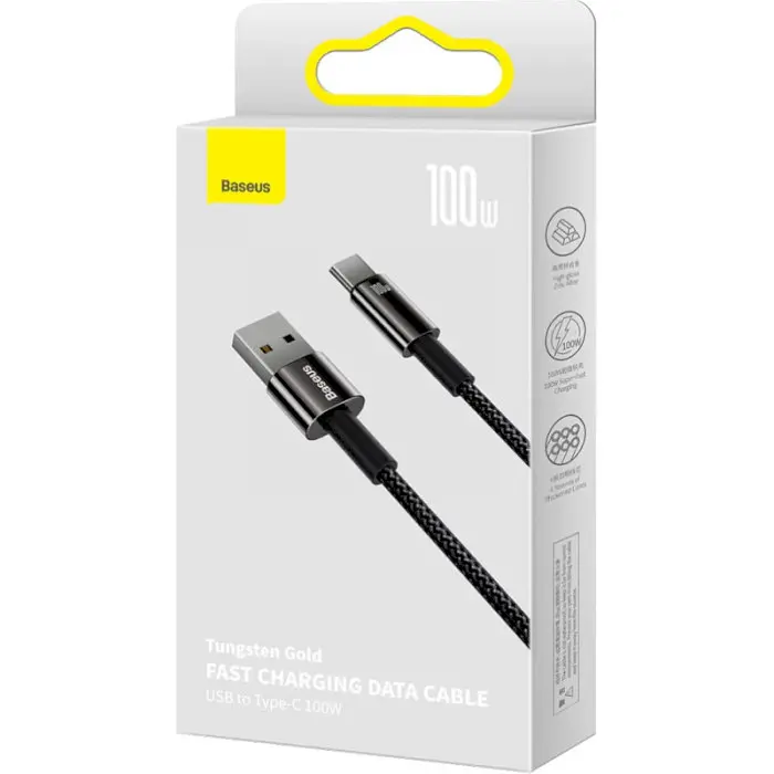 Кабель Baseus Tungsten Gold Fast Charging Data Cable USB to Type-C 100W 1 м Чорний - фото 3