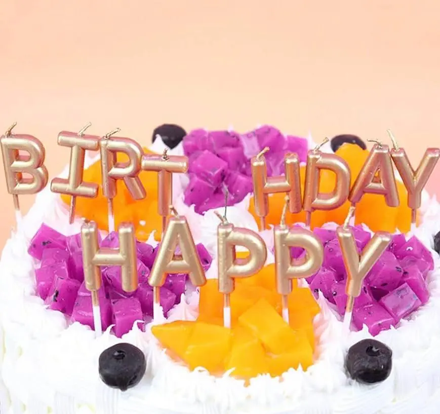 Свечи для торта “Happy Birthday” набор букв розово-золотые, декоративные свечи надпись для дня рождения, праздничные свечи буквы - фото 2