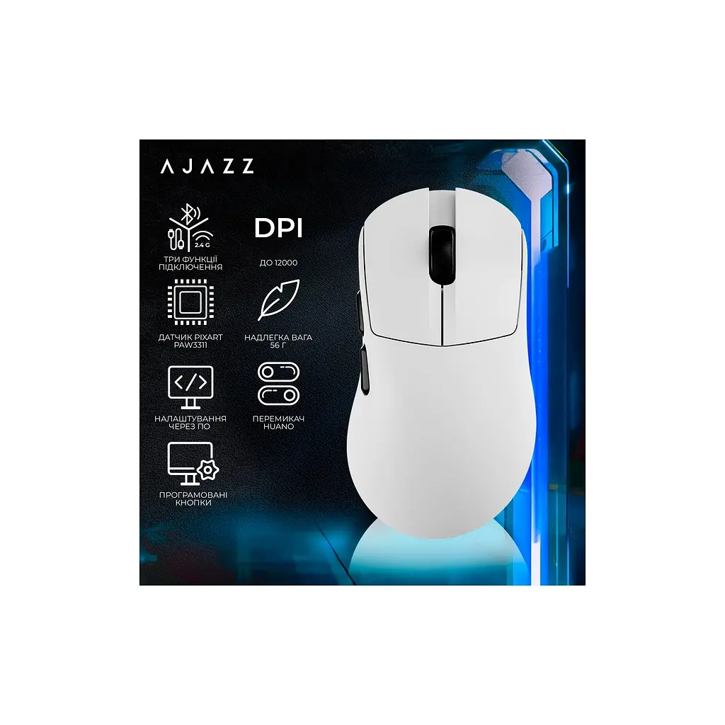 Мишка Ajazz AJ179 V2 MAX Wireless/Bluetooth/USB White (AJ179-V2-MAX-W) - фото 6