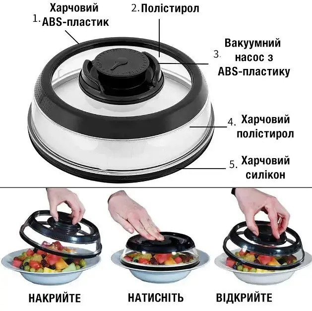 Вакуумна багаторазова кришка для продуктів Vacuum Food Sealer 19 см, A-plus Рожевий 85745 - фото 11