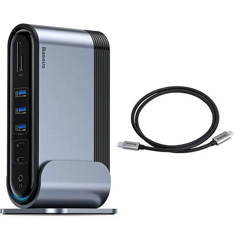 Мультипортовий адаптер USB Хаб Baseus Working Station Three-Screen Multifunctional Type-C CAHUB-BG0G Grey - фото 6