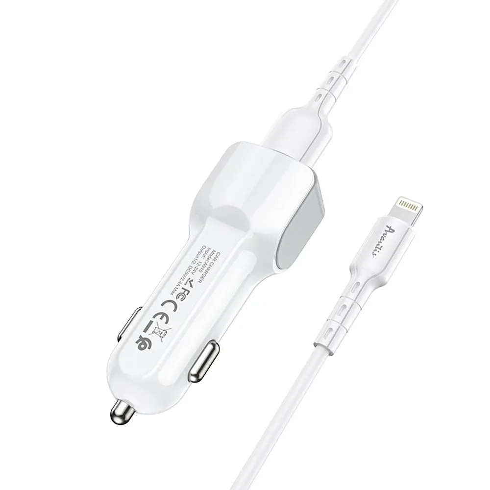 Автомобільний зарядний пристрій Avantis A910 Grand style (2USB/2.4A) + USB кабель Lightning- білий - фото 3