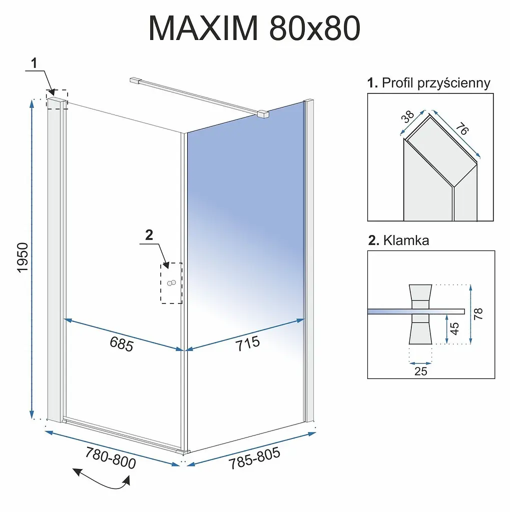 Душова кабіна Rea Maxim 80x80 L REA-K0264, Хром, Ліва, прозорий - фото 7