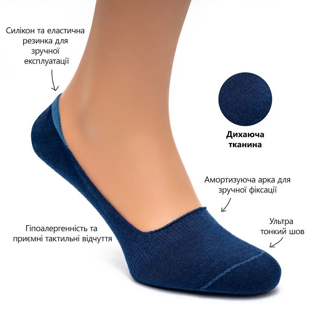 Безшовні дихаючі сліди з силіконом ORGANIC cotton JILL ANTONY 39-41 men's арт. 31001 42-43, Синій - фото 2