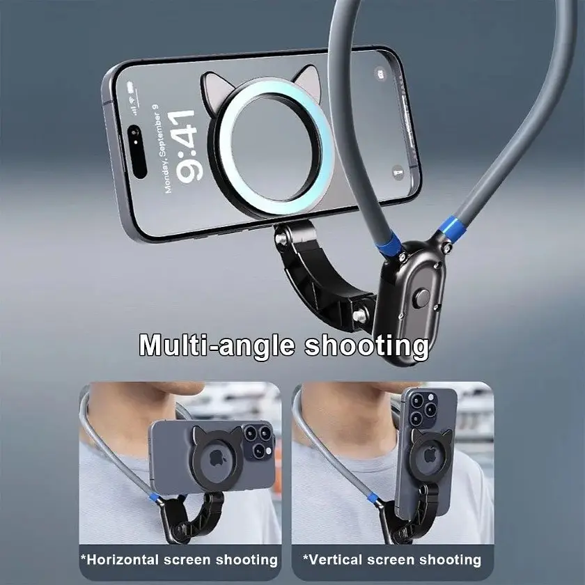 Металевий магнітний тримач для телефону на шию без рук Smatrphone Magnetic Neck Holder механізм регулювання кута огляду - фото 3