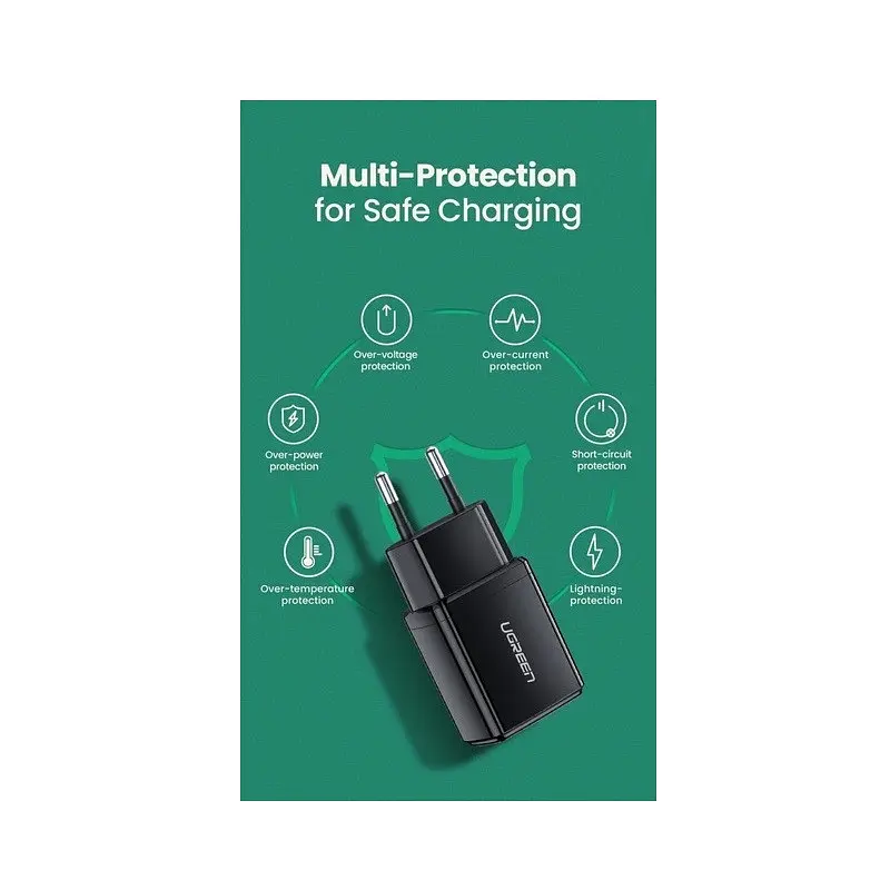 Мережевий зарядний пристрій Uзелений ED011 USB Wall Charger (чорний(UGR-50459) - фото 2