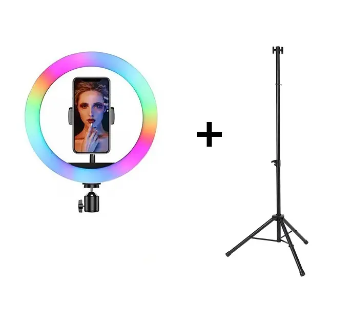 Селфи-лампа LED кольцевая 33 см Voltronic MJ33 RGB + штатив - фото 2