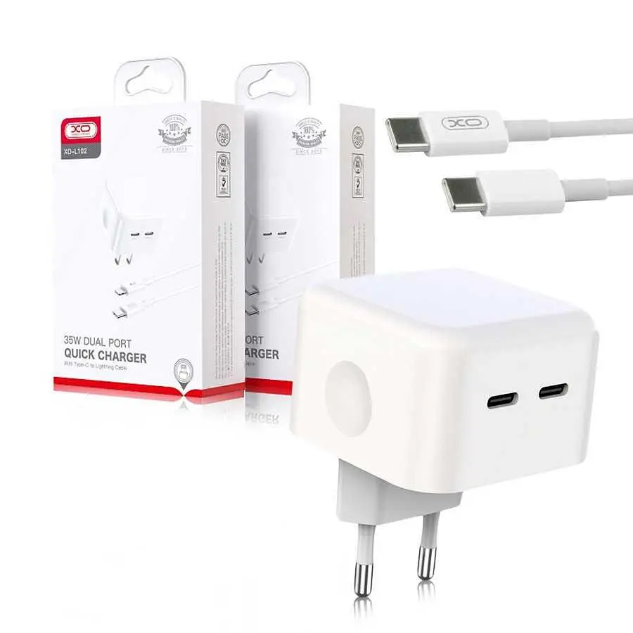 Зарядное устройство XO L102 35 W 2 выхода type-C + кабель Type-C to Type-C - фото 5
