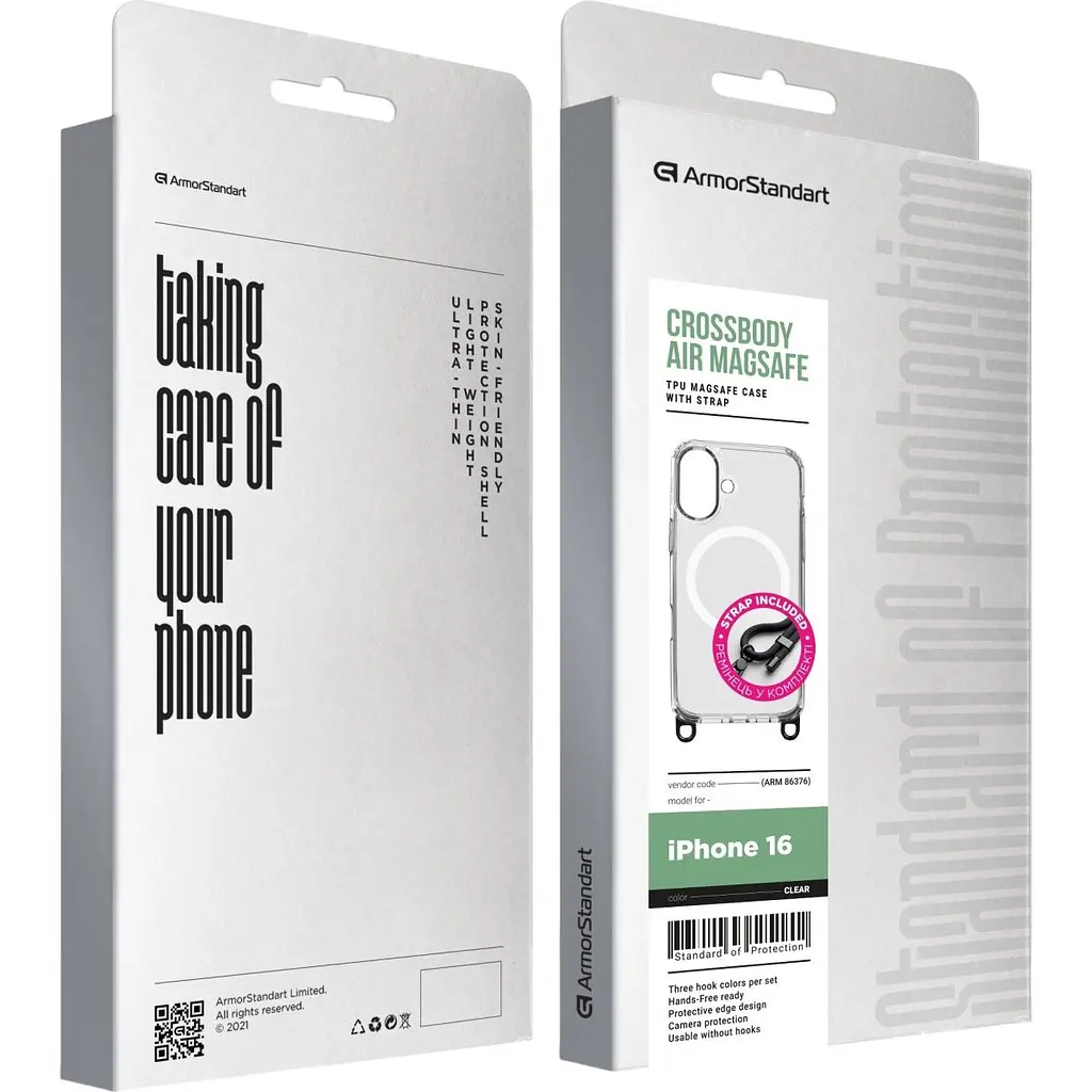 Чохол ArmorStandart Crossbody Air MagSafe Rope для Apple iPhone 16 Clear (ARM86376) [169773] - фото 2