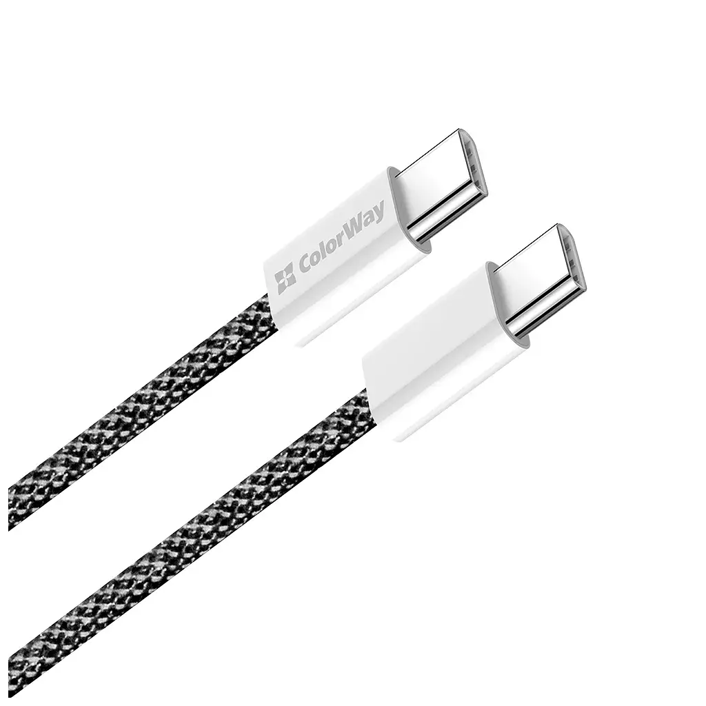 Дата кабель USB-C to USB-C 2.0m (braided cotton) (PD Fast Charging 60W) 3.0А black ColorWay (CW-CBPDCC068-BK) - фото 3