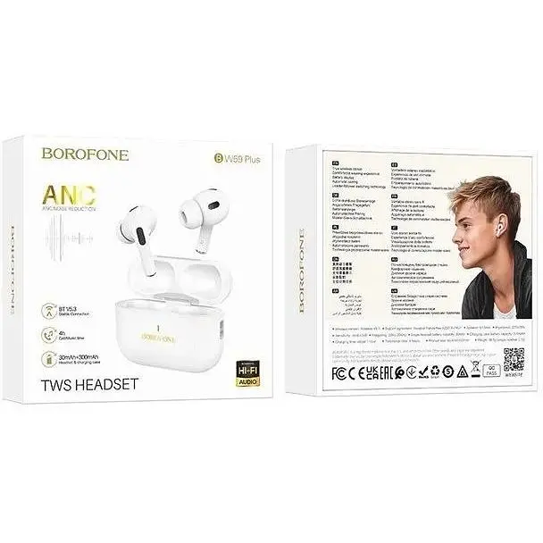 Наушники с шумоподавлением Borofone BW59 Plus ANC noise reduction беспроводные белые - фото 8