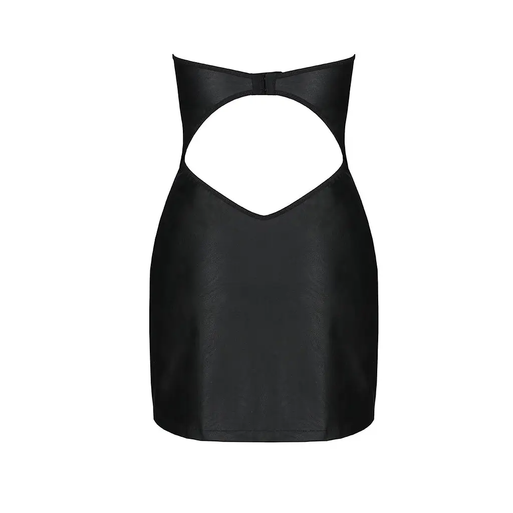 Мінісукня з екошкіри Passion CELINE CHEMISE XXL/XXXL, black, шнурівка, трусики в комплекті - фото 6