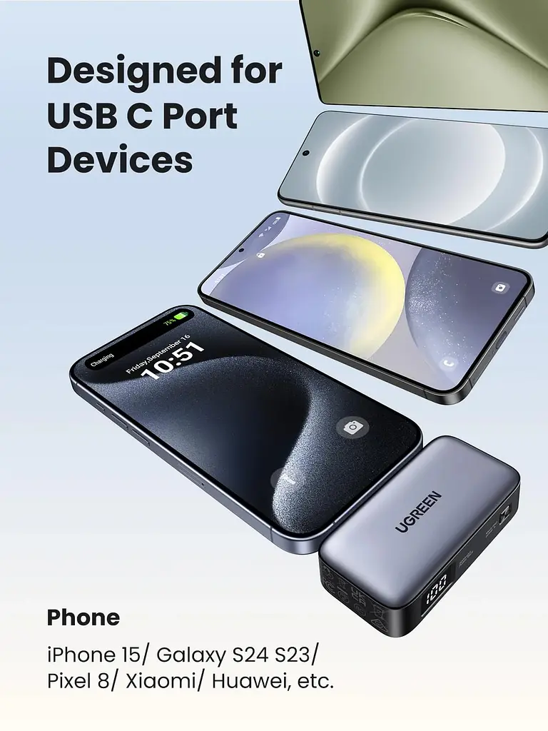 УМБ Ugreen 5000mAh 22,5W USB-C In/Out, with build-in Type-C connector (PB503) сірий - фото 5