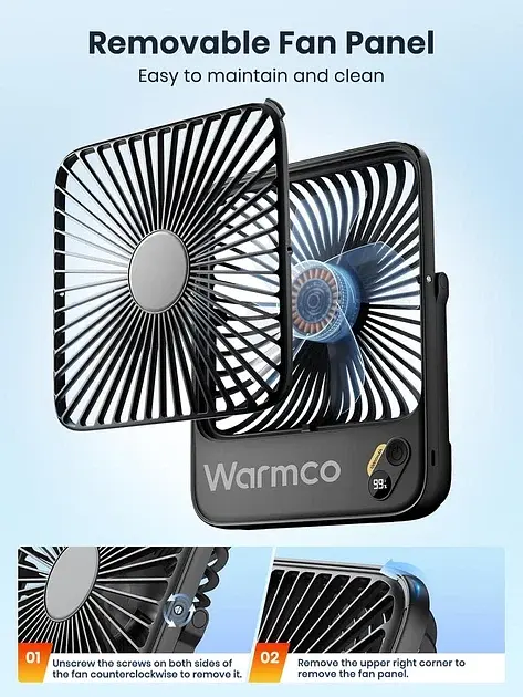 Настольный аккумуляторный вентилятор Warmco D3, аккумулятор емкостью 10000 мАч до 24 часов работы, бесщеточный двигатель - фото 6