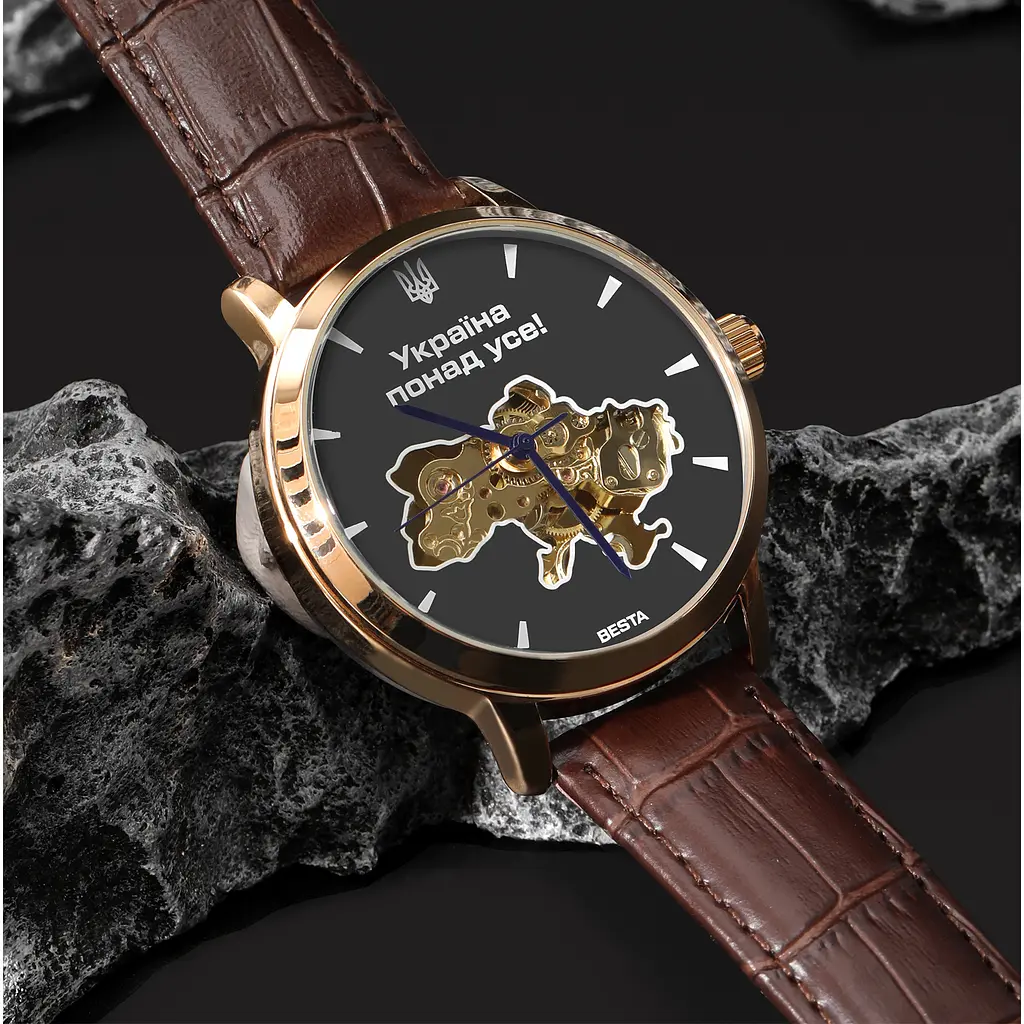 Наручний годинник чоловічий BESTA Skeleton Gold Black Dial Золотистий (3583) - фото 3