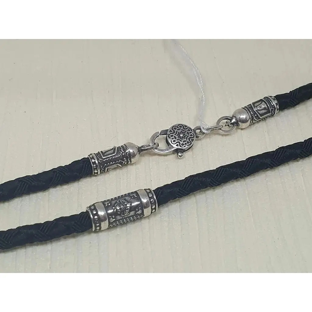 Ювелірний шнурок Меридіан 925 з текстилю з срібними вставками. 846/4СК 60 - фото 3