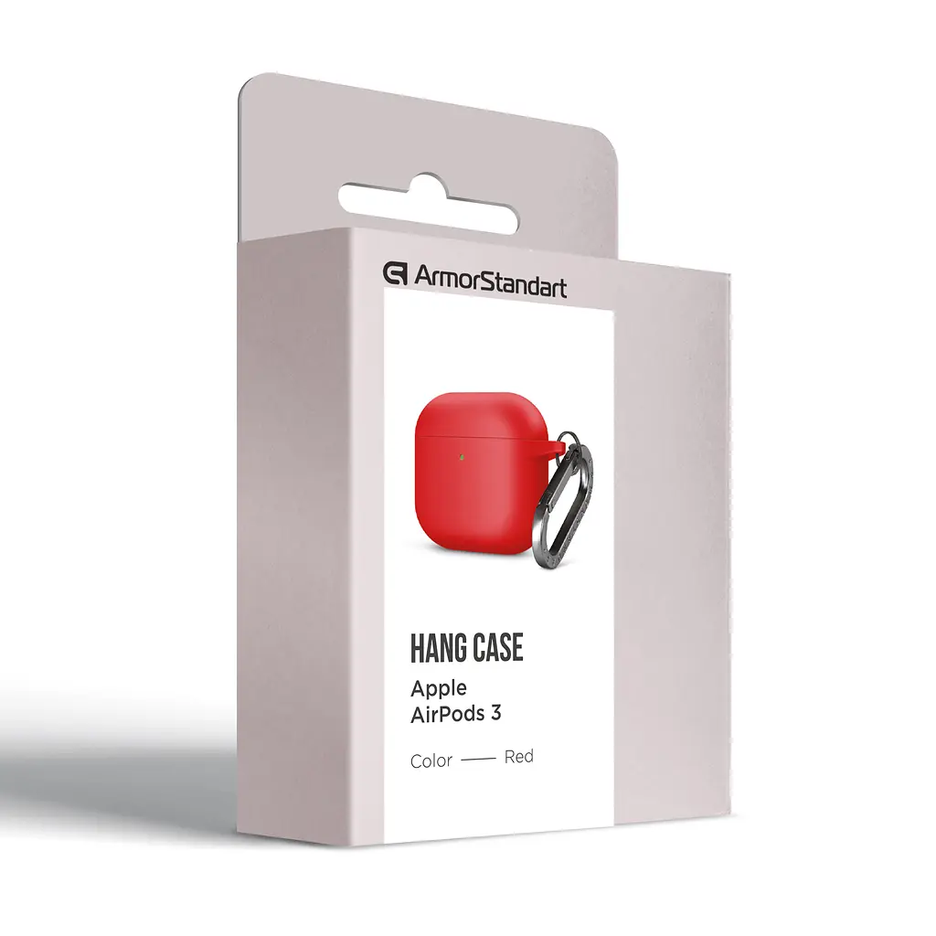 Силіконовий чохол для навушників Apple AirPods 3, Hang Case, червоний, ультратонкий захисний кейс товщиною 2 мм, захист від подряпин, пилу та ударів, компактний, з карабіном для кріплення, ArmorStandart (ARM60322) - фото 8