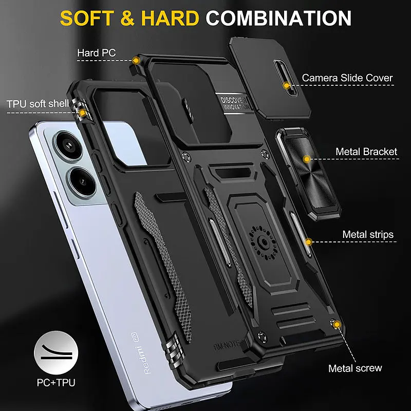 Ударостійкий чохол Camshield Army Ring для Xiaomi Redmi Note 13 Pro 4G / 14s / Poco M6 Pro 4G Чорний / Black - фото 5