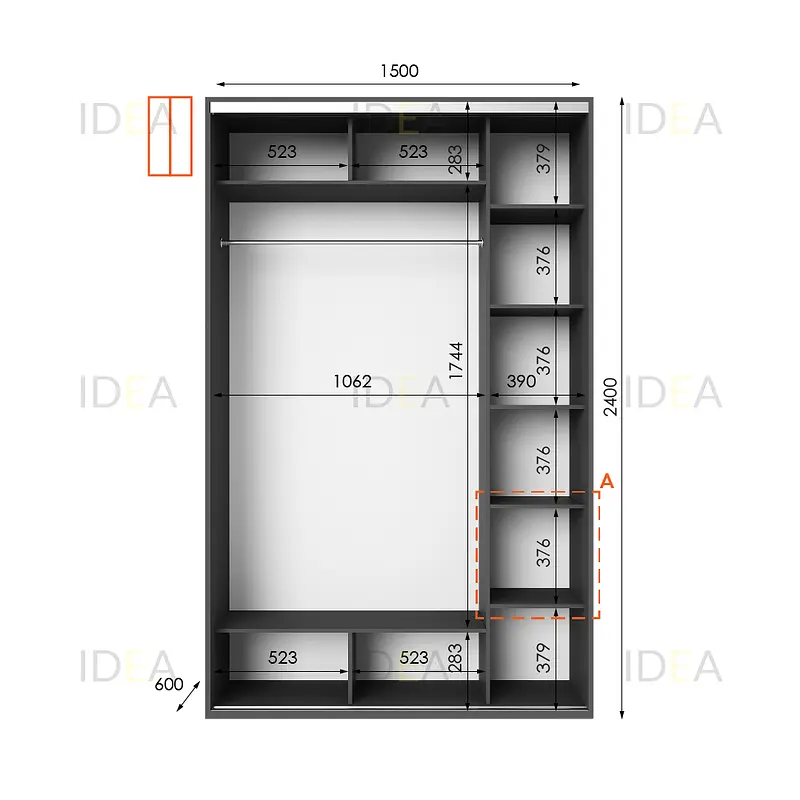 Шафа-купе Idea серія 1 150 x 60 x 240 см Антрацит - фото 2