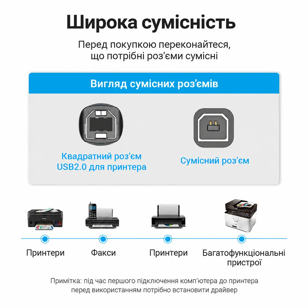 Кабель для принтера Vention COQBL USB 2.0 Type-A - Type-B 10 м чорний (COQBL) - фото 5