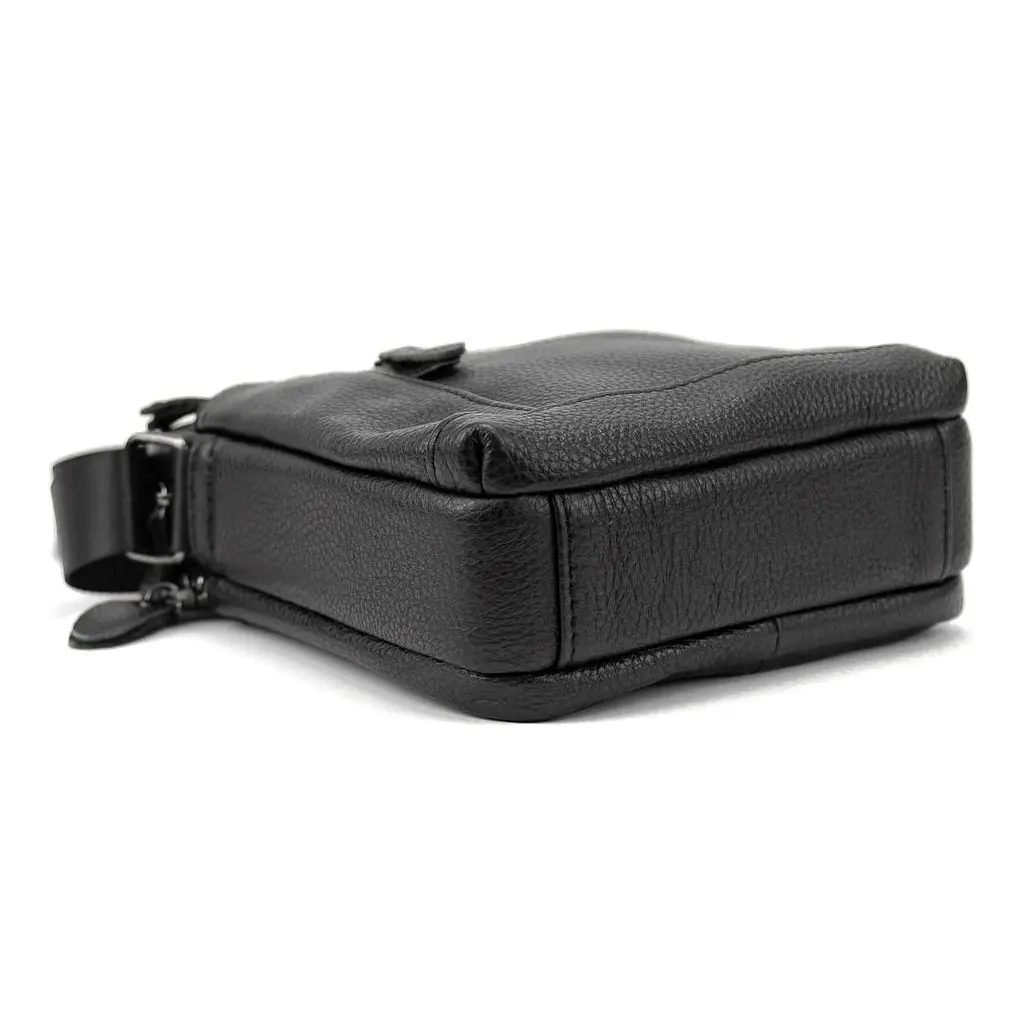 Шкіряний невеликий месенджер на два відділи Tiding Bag M56-2007A чорний - фото 4