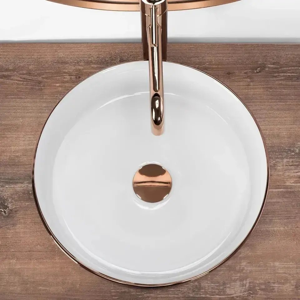 Раковина Rea Sami brush rose gold (REA-U3303) накладной - розовое золото - 36x36 - фото 4