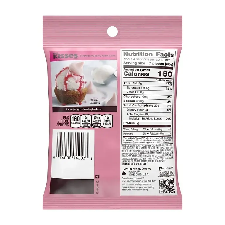 Шоколадні цукерки Hershey's Kisses Strawberry Ice Cream Cone Flavored Candy Bag 118 г - фото 5