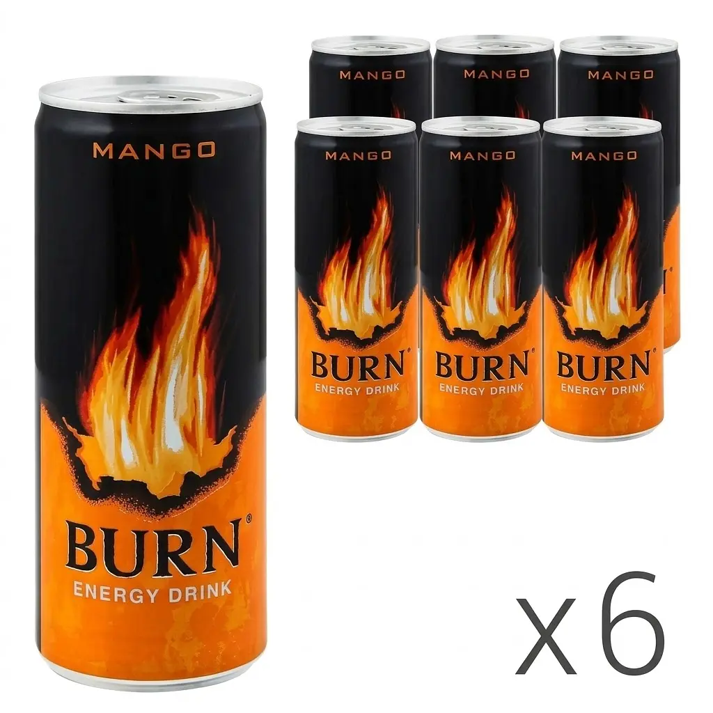 Напій енергетичний безалкогольний Burn Mango з/б 250 мл 6 шт.