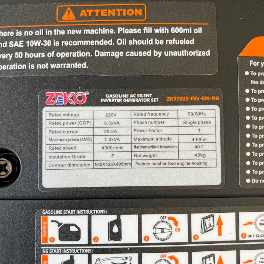 Інверторний двопаливний генератор (газ/бензин) Zeko ZK9700S-INV-ЕW-NG (6.5/7.0 кВт) з Електростартером та пультом  - фото 11