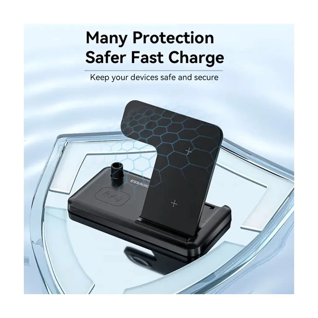 Зарядний пристрій Essager 4-in-1 wireless charger 15W foldable desktop black (EWXZM-JC01-Z) - фото 10