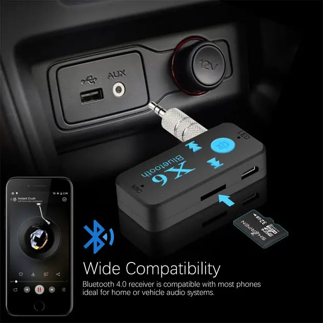 Бездротовий AUX MP3 WAV авто ресивер магнітоли адаптер Bluetooth 4.1 + EDR приймач UKC X6 6948 чорний - фото 8