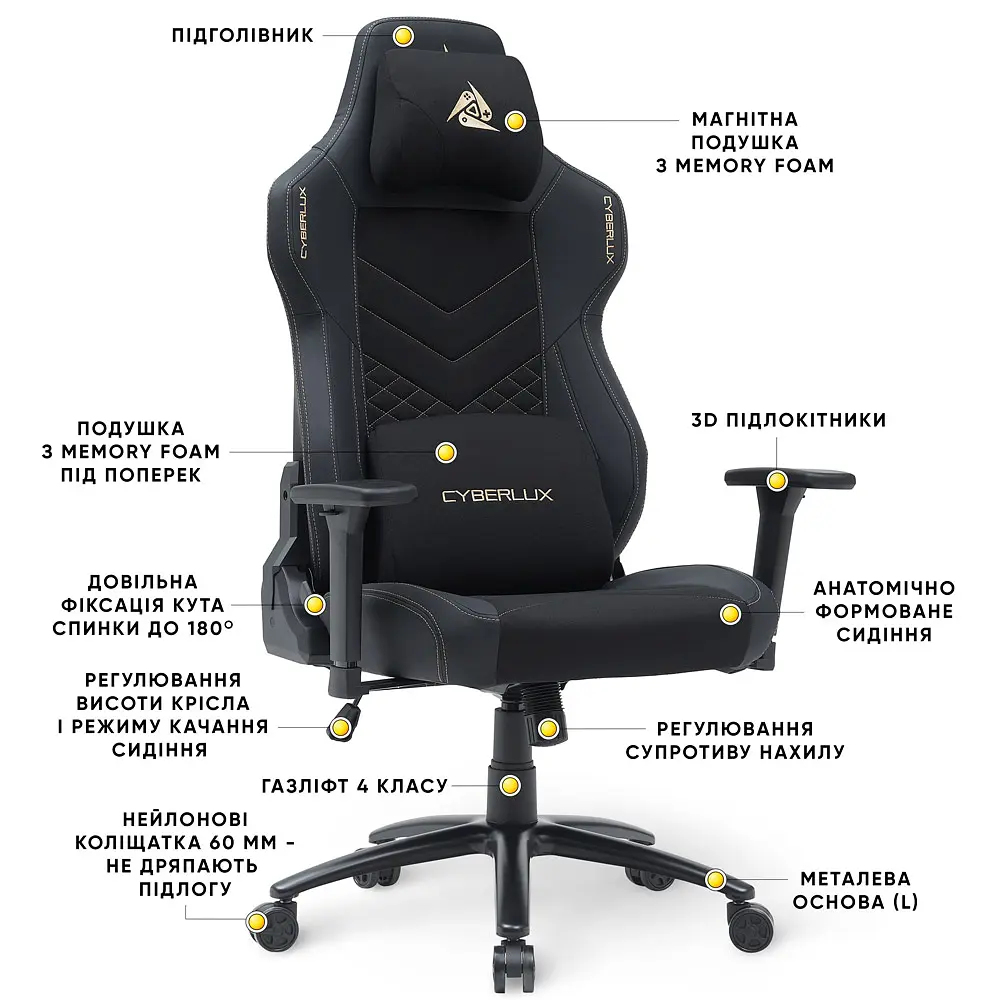 Геймерське крісло Cyberlux Poseidon Black (арт. GM-415 B) - фото 3