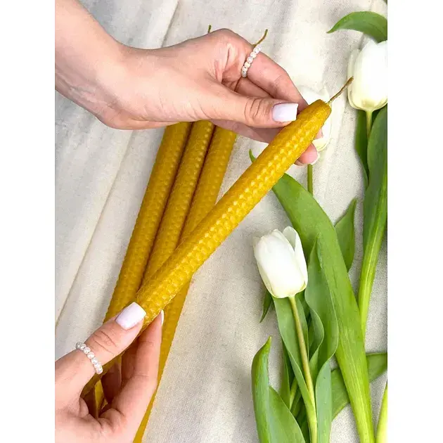 Набор Пасхальная свеча из вощины 4 шт. из натурального пчелиного воска (42х2,5 см) - фото 3