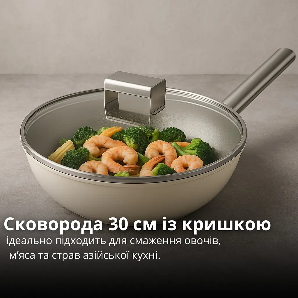 Набір посуду для приготування 5 в 1, вок сковорода 30 см з кришкою, каструля 24 см з кришкою, сковорода 24 см - фото 8